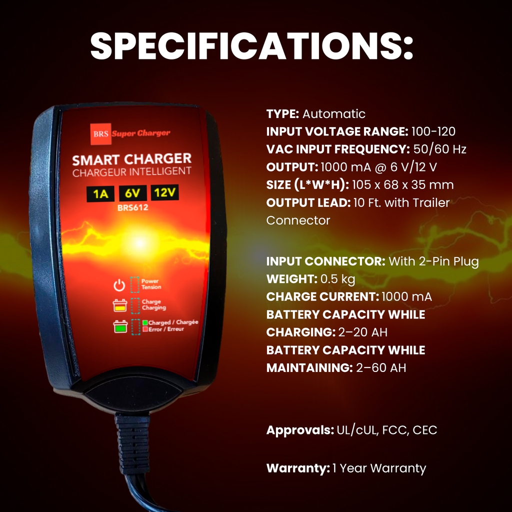 6V/12V Trickle Charger - Battery Maintainer & Rejuvenator