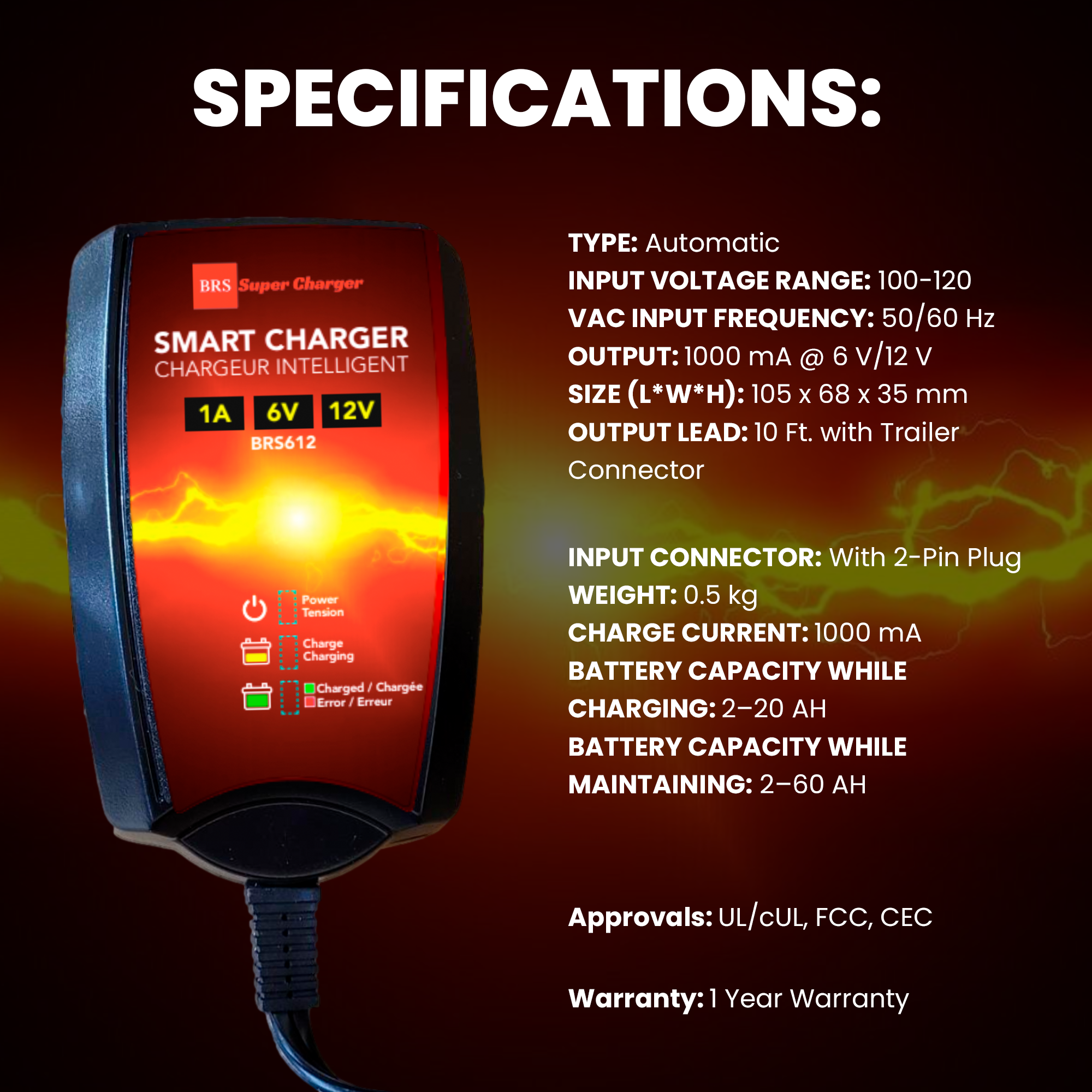 6V/12V Trickle Charger - Battery Maintainer & Rejuvenator
